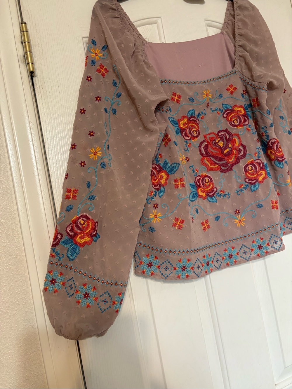 Savanna Jane Top Embroidered Blouse Boho Long Sleeve Floral Peasant - Picture 3 of 7